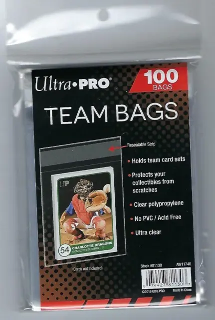 Ultra Pro TEAM Bags 1 Pack of 100 Resealable Team Bags