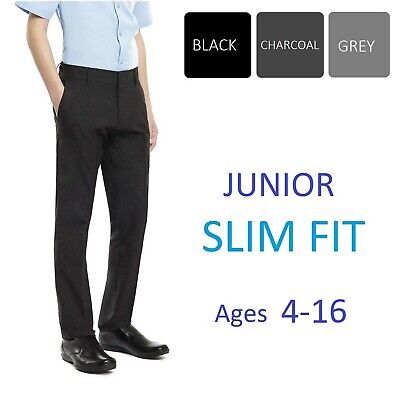 Ex Store Boys Black/ Charcoal/ Mid Grey Navy Slim Fit School Trousers Age 3-16 y