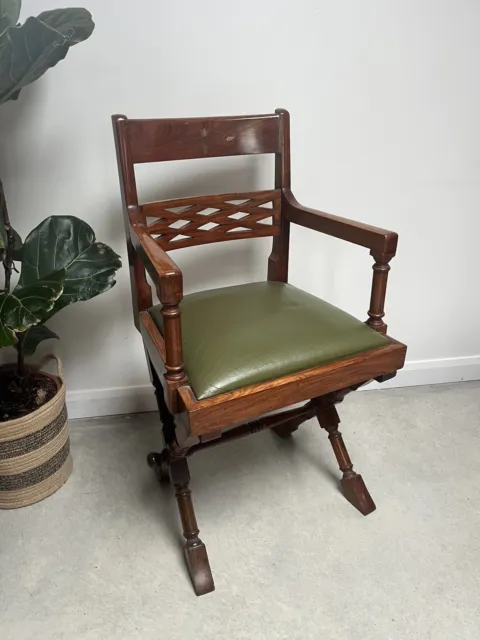 Arts and Crafts X Frame Mahogany Desk Chair