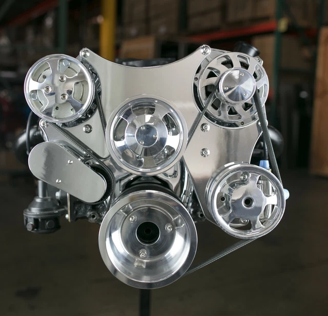 SBC SERPENTINE FRONT Runner Pulley Drive Kit Polished/Chrome A/C P/S