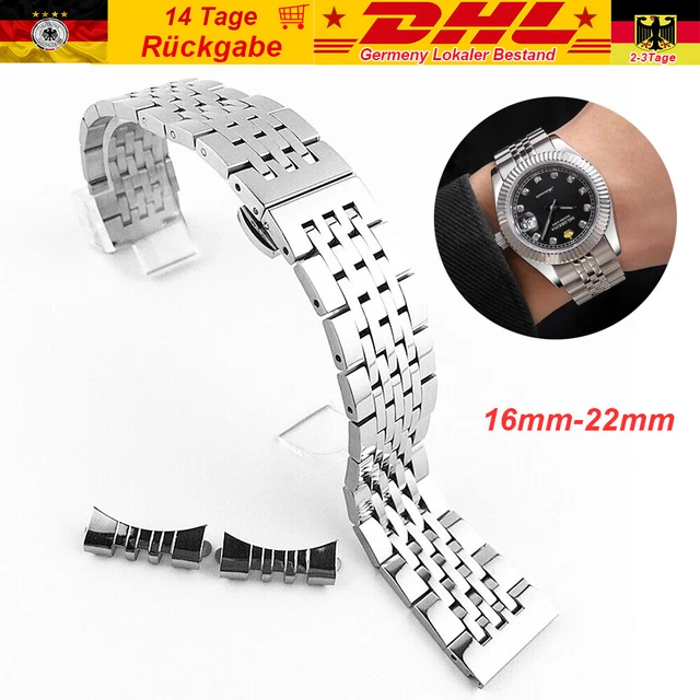 Universell Gerades+Gebogenes Ende 16-26mm Uhrenarmband Solide Edelstahl Armband