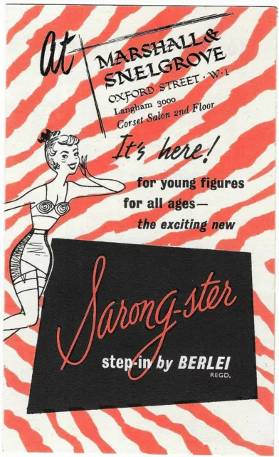 Marshall & Snelgrove Illustrated Advertising Card Berlei Under Garment 1950s