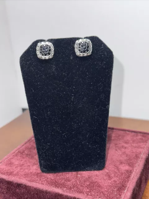 JOHN HARDY Carved Chain Stud Earring, Silver, Pavé Black Sapphires Earrings NWOT