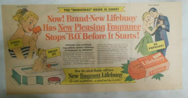 Lifebuoy Soap Ad: New "Fragrant" Lifebuoy Soap! from 1950's Size 7.5 x 15 inches