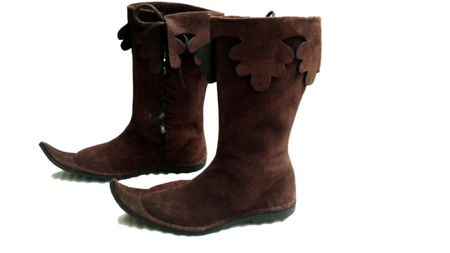 Stivali medievali in pelle marroni rievocazione da uomo scarpe costume larp stivali di Natale yi1