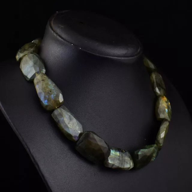 Untreated 530 Cts Natural Labradorite Faceted Beads Womens Necklace JK 26E397