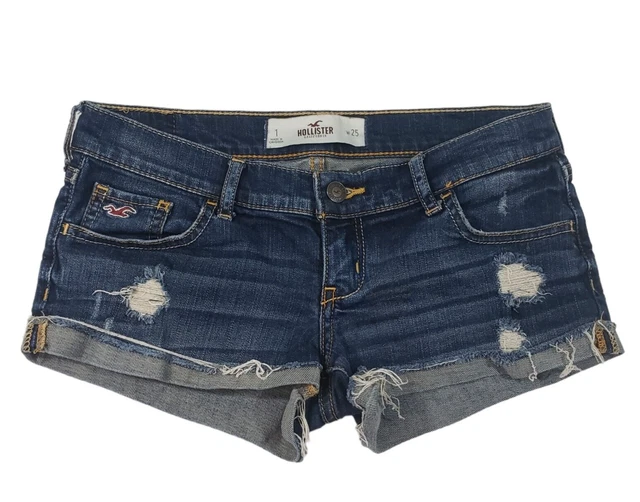 WOMENS JUNIORS HOLLISTER Short Short High Rise Blue Denim Jean