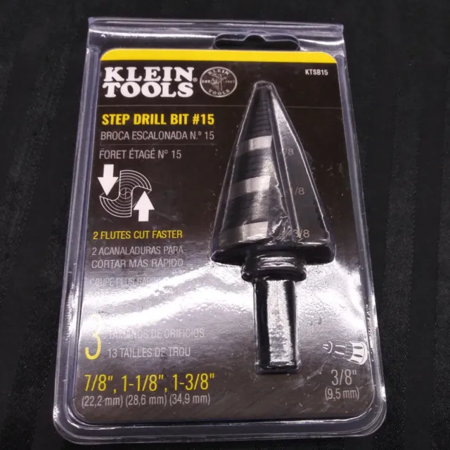 Klein Tools KTSB15 High Speed Step Drill Bit #15 Double-Fluted 7/8 to 1-3/8"