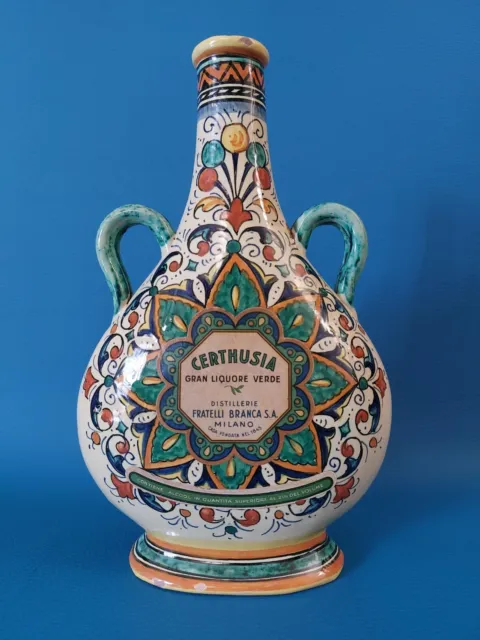 1930 Ceramica Cima Perugia f.lli Branca bottiglia Fiasca Vaso Maiolica Policroma
