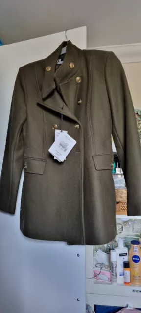 Zara Olive Military Style Wool Coat