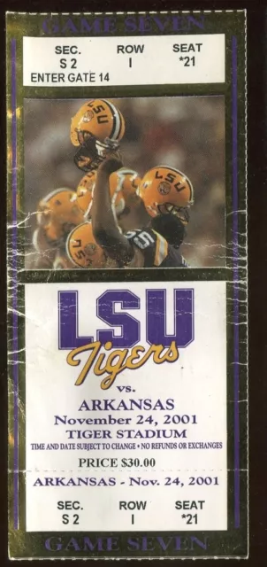 College Football Ticket Arkansas 2001 11/24 LSU Full