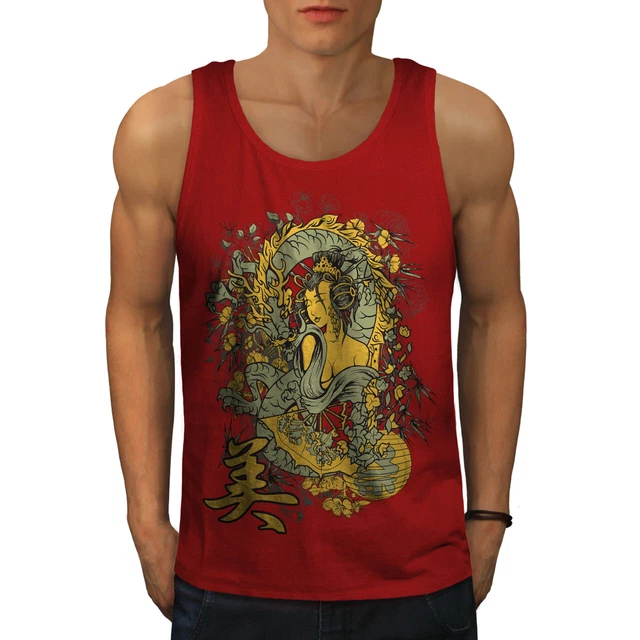 Wellcoda Dragon Asia Japan Mens Tank Top, Traditional Active Sports Shirt