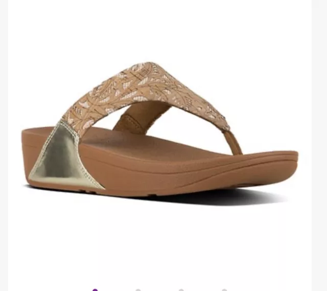 FitFlop Lulu Gold Mirror/Cork Toe thong sandals Size 8
