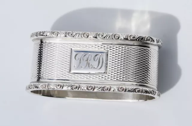 Heavy 1957 Sterling Silver Napkin Ring by Crisford & Norris - Engine Turned