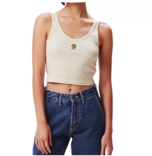 Obey Sunny yellow stripe tank with embroidered sun size medium NWT