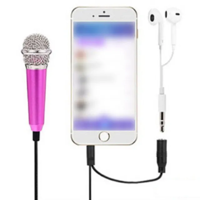 Mini Studio Microphoe Phone Karaoke Mic 3.5mm for Iphone Android w/ Sponge Cap 3