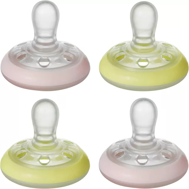 Tommee Tippee breast-like soother, 6-18 months, Pink & Yellow, Pack of 4 dummies