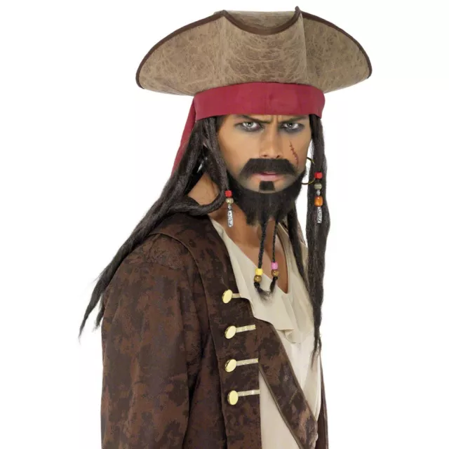 Cappello da Pirata Con Capelli Jack Sparrow Berretto Braun