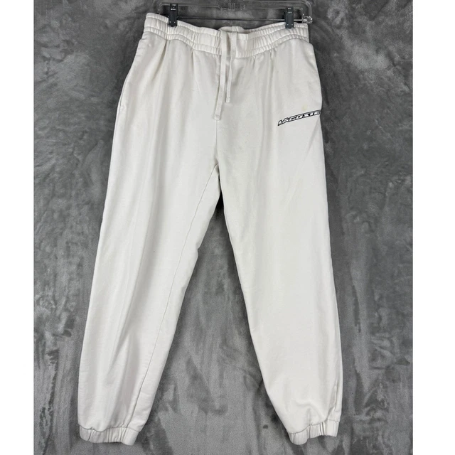 Lacoste Mens White Sweatpants Joggers Logo Detail Elastic Waist Size 42