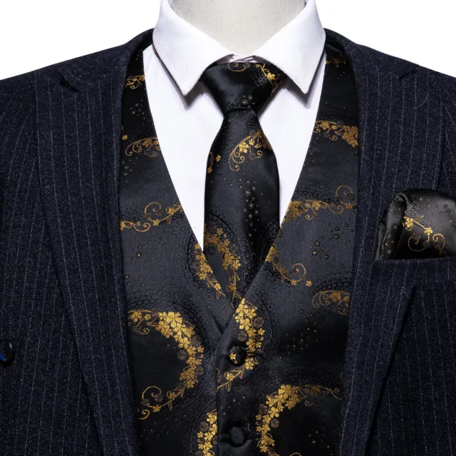 Barry Wang Mens Waistcoat Silk Paisley Floral Vest Suit Tie Set Tuxedo Gilet 5XL