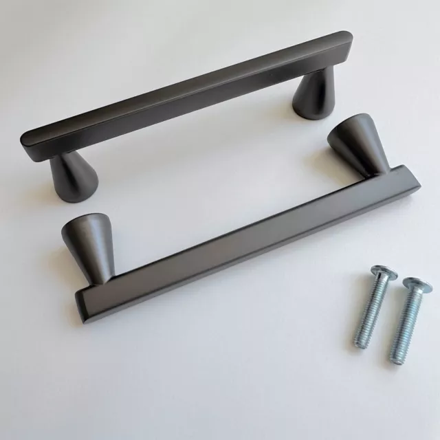 T Bar Pull Handle Modern Kitchen Cabinet Hardware Solid Steel Gray, 2 pcs