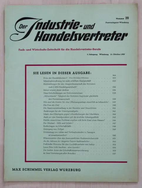 Der Industrie und Handelsvertreter 15 Oktober 1957 Nr.20 Fachzeitschrift