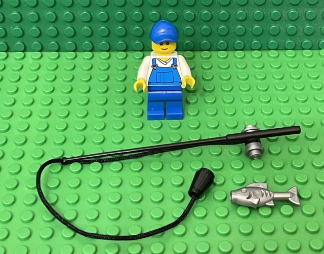 LEGO CITY FISHERMAN Mini Figure With MOC Fishing Pole / Rod And Flat Silver  Fish $6.50 - PicClick