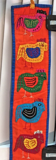 Mola Kuna Handsewn Folk Art Belt or Sash Reverse Applique Chickens small 51"