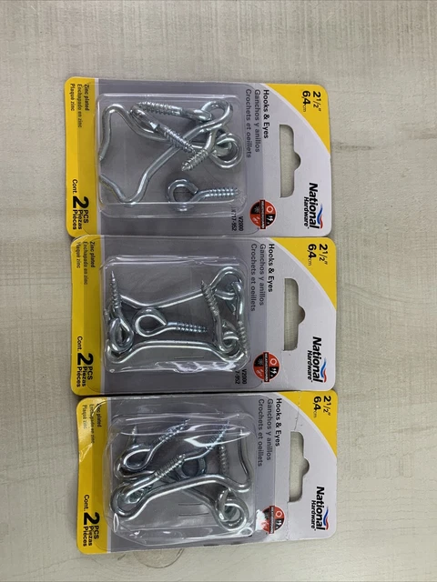 Lof Of 3 (2 Pks) National Hardware Hook & Eyes 2-1/2", Zinc Plated N117-952 NEW