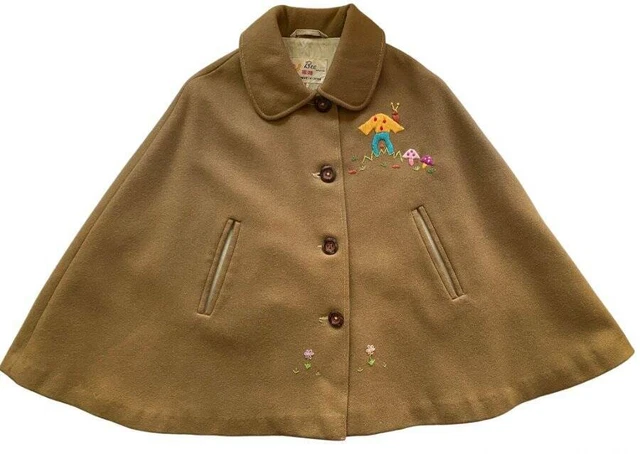 Cappotto bambino vintage lana mantello cammello età 4-5 anni '50 carino ricamo cartone animato