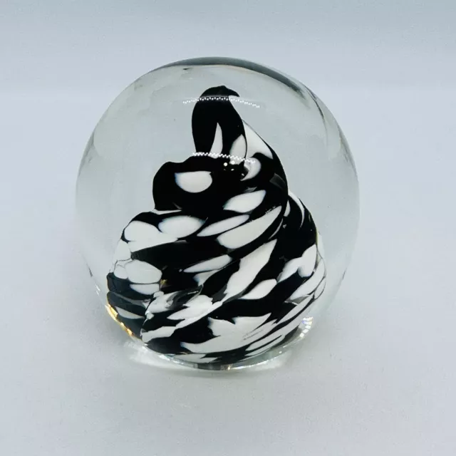 VTG Titan Art Glass Black & White Swirl Blown Art Glass Paperweight 1998 Signed