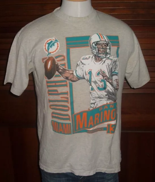 Vintage 90's Dan Marino Miami Dolphins 2-sided Nutmeg T Shirt 1991 RARE Sz L