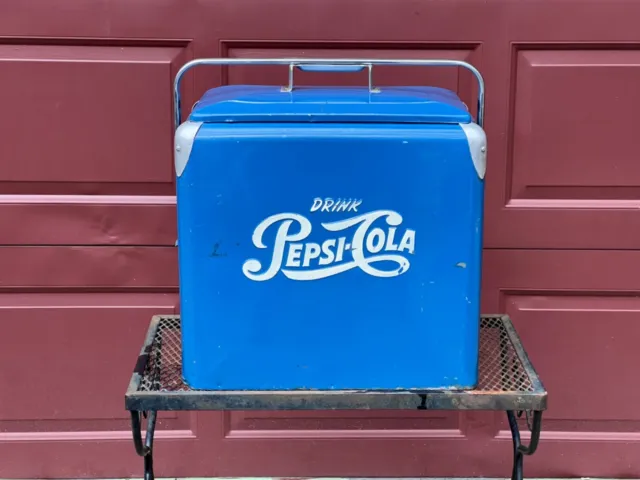 Vintage 1950's PEPSI Blue PEPSI-COLA Picnic Metal Ice Chest Cooler With Tray