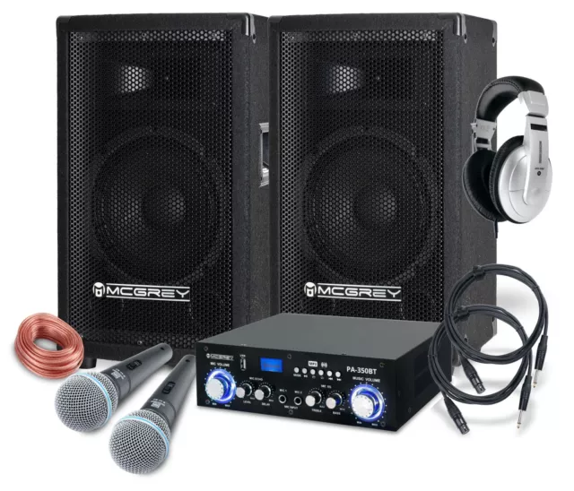 PA Anlage DJ Karaoke Musik Lautsprecher Boxen Bluetooth Endstufe Mikro Set 600W