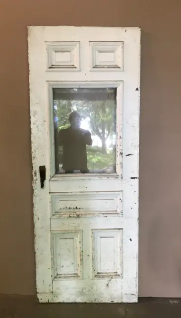 1 Antique Exterior 5 panel 30x77 Shabby Wood Door VTG Beveled Glass Old 851-23B