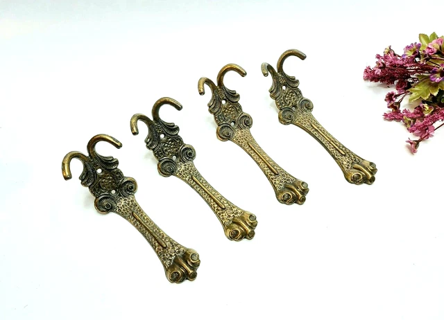 Vintage Brass Hangers curtain hangers, Lot of 4, Wall Hanging Hooks, Pair Hanger