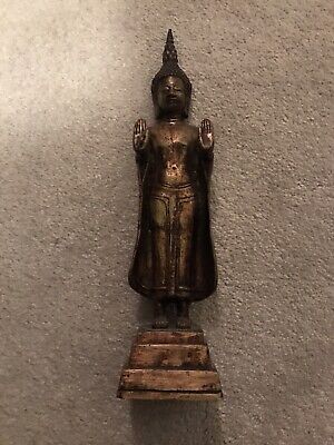 Rare Antique Buddha Buddhism Bronze Gilt Statue Standing Figure Thailand palms