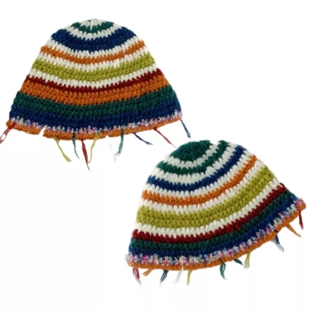 Colored Tassels Hat Hand Crocheted Fringed Knitted Bonnet for Travel Daily Wear