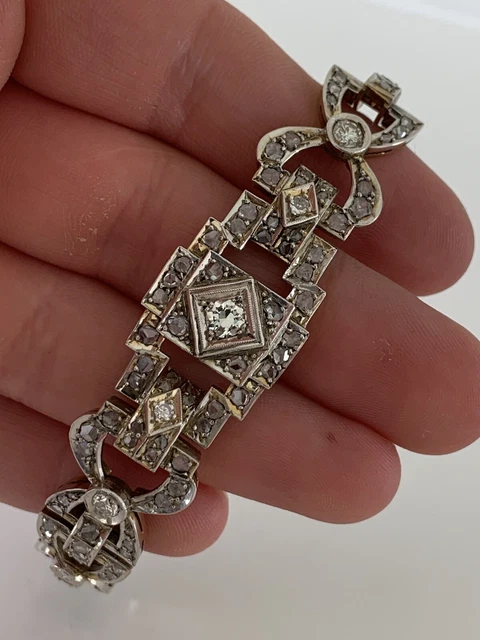 9ct gold palladium & silver 2.10ct Old mine rose cut diamond 1920s bracelet 9ct gold palladium & silver 2.10ct Old mine rose cut diamond 1920s bracelet