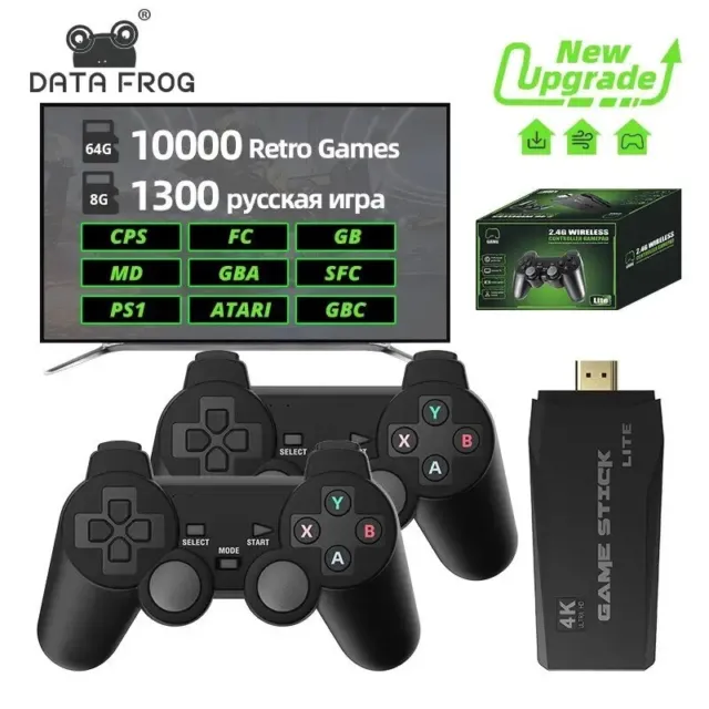 Wireless Videospielkonsole 4K HDMI Spiele TV Stick 64GB + 2 Gamepad Retro 10000+