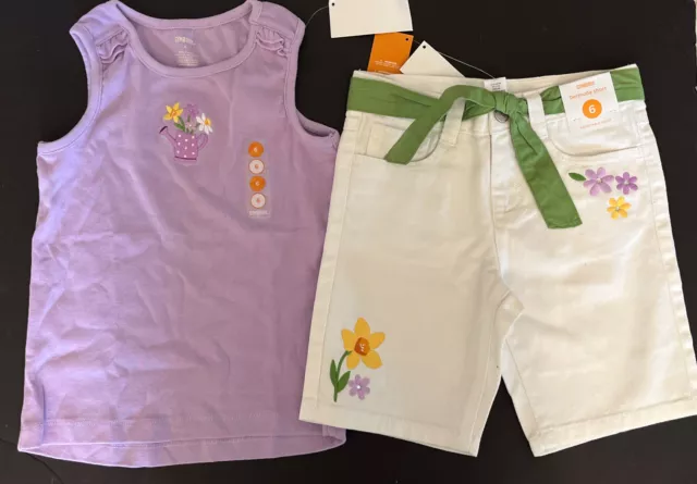 NWT Girls 6 Gymboree “Daffodil Garden” Cotton Lavender TANK TOP & Belted SHORTS
