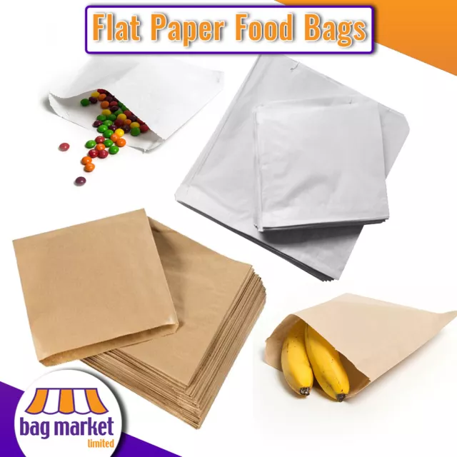 Brown / White Strung Food Use Paper Bags - Sandwich, Takeaway, Fruit, Veg, Flat