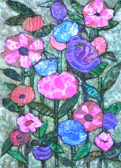JANET LEO  sfa   ORIGINAL MIXED MEDIA   collage HAPPY THOUGHTS  floral