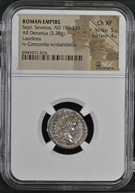 Roman Empire - Septimius Severus - AD 193-211 - Silver Denarius - NGC Ch XF