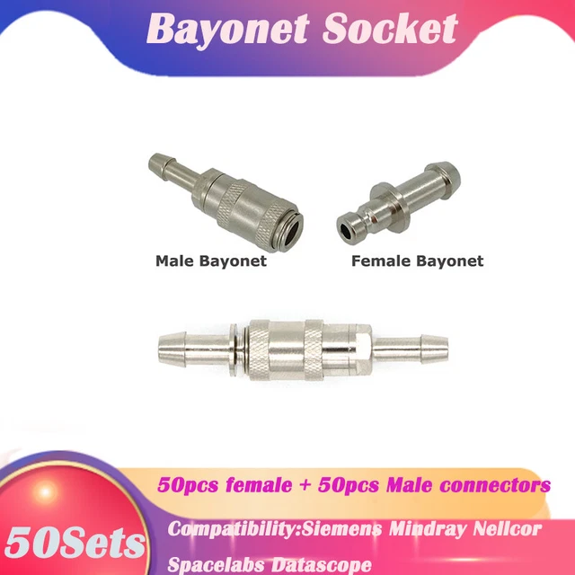 50Set NIBP Cuff Connector Air Hose Aadpt Cuff Connector Bayonet Socket BP12+BP15