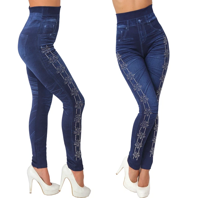 Leggings Termico Fiore Strass Pietre a Righe Vita Alta Pantaloni Stretch Inverno