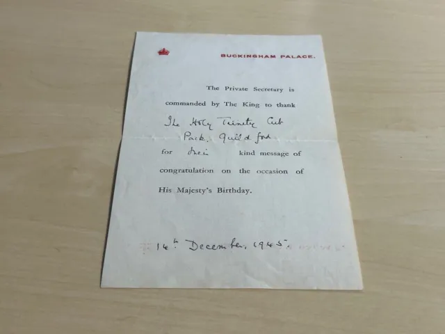 1945 Buckingham Palace Royal Letter King George VI Private Secretary Birthday