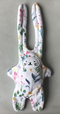 Catimini Doudou Catimini Lapin Plat Blanc Fleurs Abeille Coquelicot Rouge 