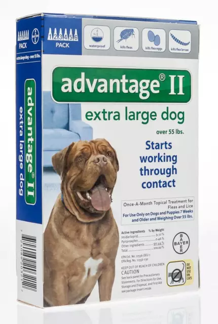 Advantage II XLarge Dog, Blue, over 55 lb, 6 ct