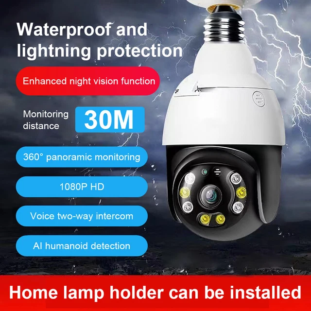 360° 1080P IP Bulb Camera Wi-Fi Night Vision Smart Home Security Cam Waterproof